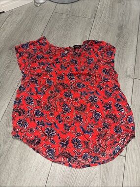 Ava Christine Bright Red Floral Women’s Blouse size medium